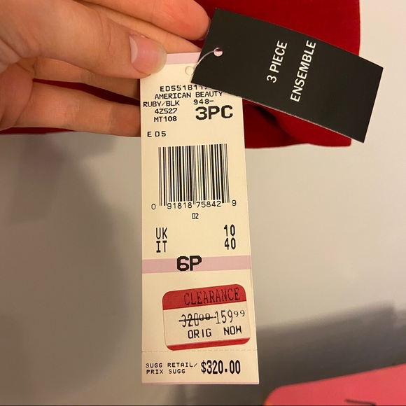 NWT Kasper 3 Piece Red & Black Suit Skirt & Jacket - Picture 7 of 12